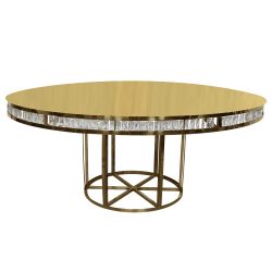 Crystal Tear Dining Table Gold 72” Round Mirror Top
