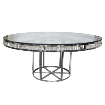 Crystal Tear Dining Table Silver 72” Round Glass Top