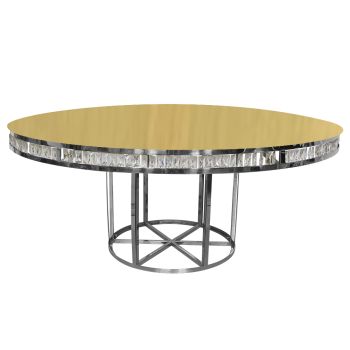 Crystal Tear Dining Table Silver 72” Round Mirror Top
