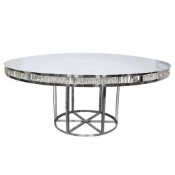 Crystal Tear Dining Table Silver 72” Round White Acrylic Top