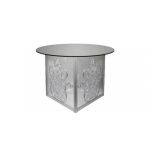 48″ round Mirror Dior dining table with reflective mirrored top and elegant base, ideal for luxury event dining and reception décor.