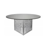 72″ round Mirror Dior dining table with reflective mirrored top and elegant base, ideal for luxury event dining and reception décor.