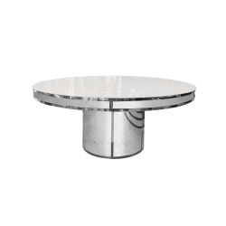 Modern Line Dining Table Round Silver 72" White Top