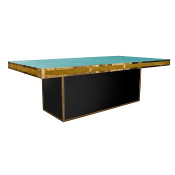 Stella Dining Table Gold 48"x96" Rectangular Insert Black - Top Tiffany Blue