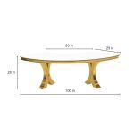 Reflection Serpentine gold table with white curved top and gold legs, modern serpentine dining table for upscale event styling and rentals.