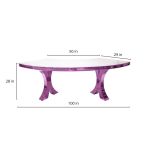 Reflection Serpentine pink table with black curved top and pink legs, statement serpentine dining table for modern events and luxury rentals.