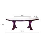 Reflection Serpentine purple table with white curved top and purple legs, sleek serpentine dining table for weddings, galas, and event rentals.