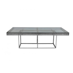 Silver stainless-steel Reflection Crystal Sweetheart dining table 72″ L × 30″ W × 30″ H with sleek modern frame — perfect for wedding sweetheart or reception tables