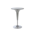 Adjustable-height Silver scoop-top contemporary cocktail table with minimalist base, perfect for modern event lounge décor