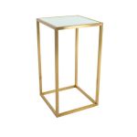 gold-metal frame high-boy cocktail table with glass top and open minimalist cube base for luxury event rental