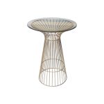 gold wire frame highboy cocktail table with round top and slender rod pedestal base ideal for upscale event rental