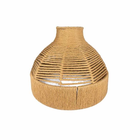 Jute corn husk pendant lamp shade with rounded woven texture, rustic boho lighting décor for weddings, tents, and event styling.