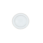 White coffee saucer with thin gold rim detail, shown on a white background