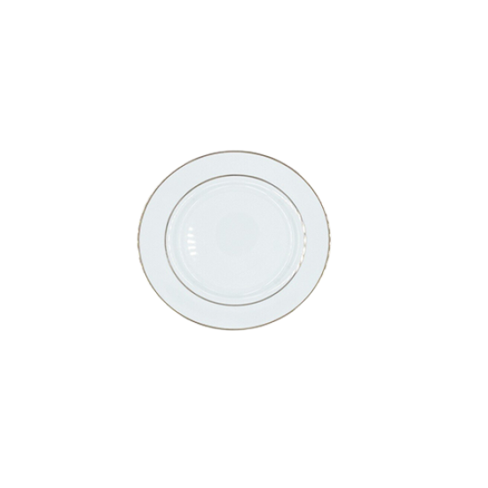 White coffee saucer with thin gold rim detail, shown on a white background
