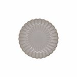 Bone-colored petal-rim dessert plate with radiating ridges and a smooth center, small round plate on a white background