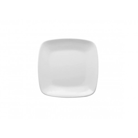 White squircle dessert plate with rounded corners and smooth surface, small plate on a white background
