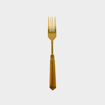 Acrylic Amber Handle Dinner Fork Gold Set 10