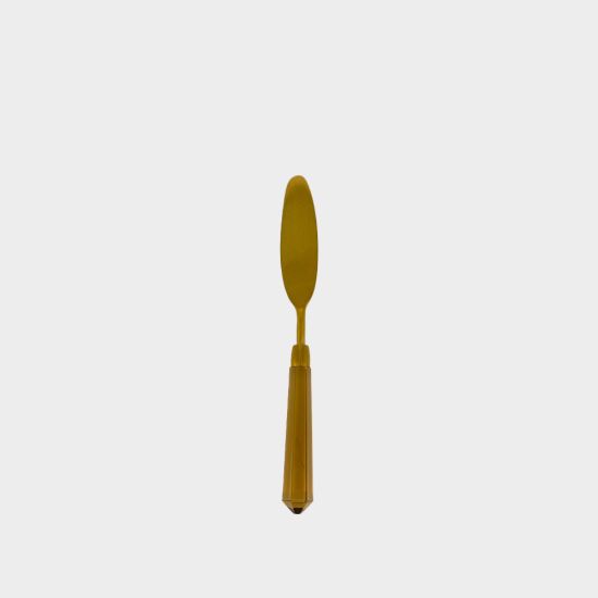 Acrylic butter knife with amber handle and matte gold blade, set of 10