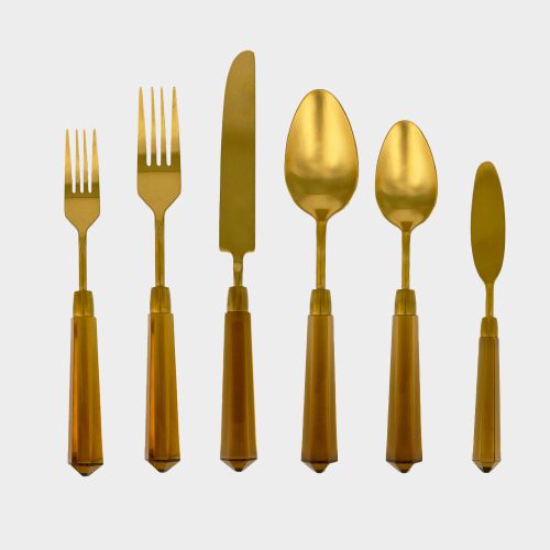Acrylic Flatware Amber Handle And Matte Gold