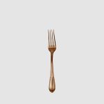 Rose gold Victorian-style dinner fork with ornate handle, premium disposable flatware for banquets, weddings, and formal place settings.