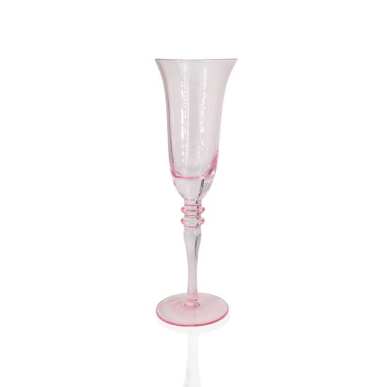 Baby pink champagne flute with slender stem and tinted base, elegant glassware for weddings, showers, and event bar service, rack of 16.