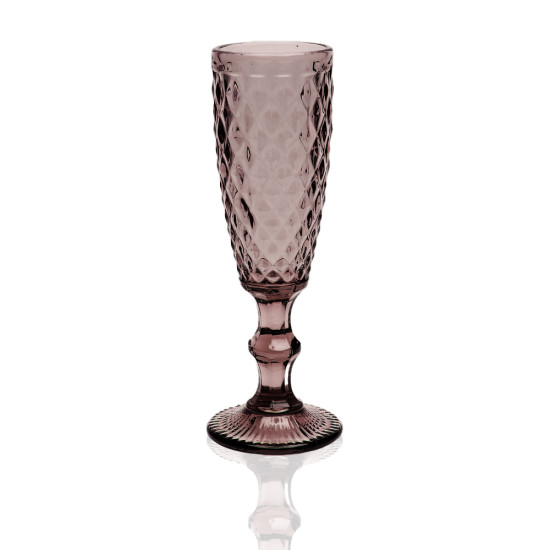 Capri plum champagne flute with textured diamond pattern and short stem, elegant event glassware for weddings and toasts, rack of 36.