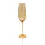 Geo amber champagne goblet with tall faceted bowl and stem, modern event glassware for weddings and toasts, supplied in a rack of 25.