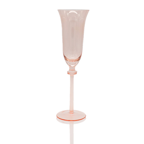 Glitz blush champagne flute with slender stem and flared bowl, soft pink event glassware for weddings and toasts, rack of 36.
