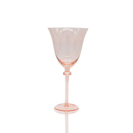 Glitz blush wine glass with flared bowl and stem, soft pink event glassware for weddings, parties, and bar service, rack of 16.