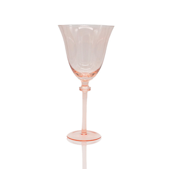 Glitz blush water goblet with flared bowl and stem, elegant pink-tinted glassware for receptions and dinner tables, rack of 16.