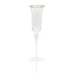 Glitz clear champagne flute with thin gold rim and slender stem, elegant event glassware for weddings and toasts, rack of 36.