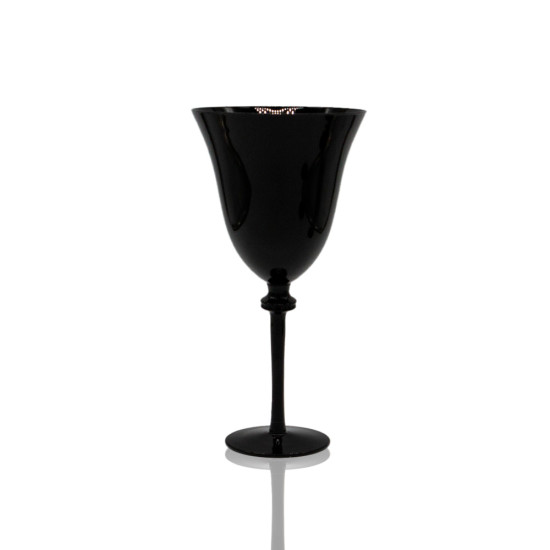 Glitz onyx black water goblet with flared bowl and stem, stylish event glassware for receptions and dinner tables, rack of 16.