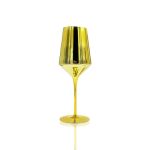 Reflection bright gold water glass with metallic mirrored finish and stem, upscale event glassware for receptions and dinner tables, rack of 25.