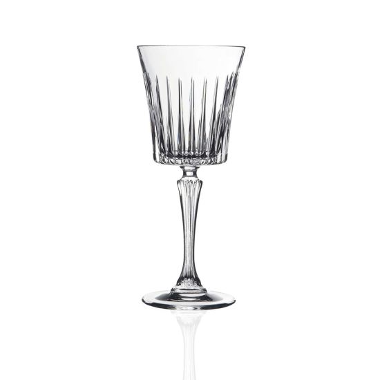 Timeless clear water glass with ribbed bowl and classic stem, elegant event glassware for receptions, dinner table settings, and service, rack of 25.