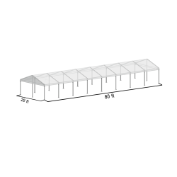 A Frame Structure Tent 20'x80' Silver Frame Clear Top