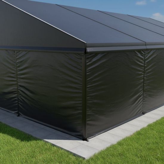 10′ black vinyl tent sidewall panel for event tents, providing privacy and weather protection for outdoor weddings and parties