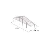 82'x16.6' heavy-duty event tent with silver metal frame and clear pitched roof, open-sided structure shown in product rendering with cross-bracing and dimensions