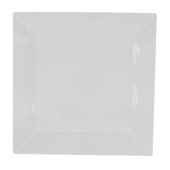 White square charger plate with wide border and recessed center, extra-large square plate on a white background