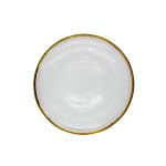 Eclipse salad plate with white textured finish and thin metallic gold rim, round classic design on a white background for weddings and events