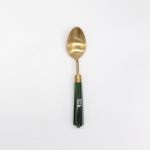 Acrylic dessert spoon with green handle and matte gold head, set of 10