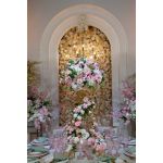 Bella pink wine glass with textured bowl and short stem, elegant event glassware for weddings, parties, and bar service, rack of 25.