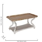 French country rectangular side table with carved wood legs and lower shelf, rustic accent table for weddings and event lounges
