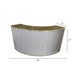 Curved metallic gold event bar rental unit with emerald green accent trim and sleek modern lounge design.