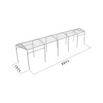 10'x50' curved event tent with silver frame and clear arched roof, modern structure ideal for outdoor events and rentals