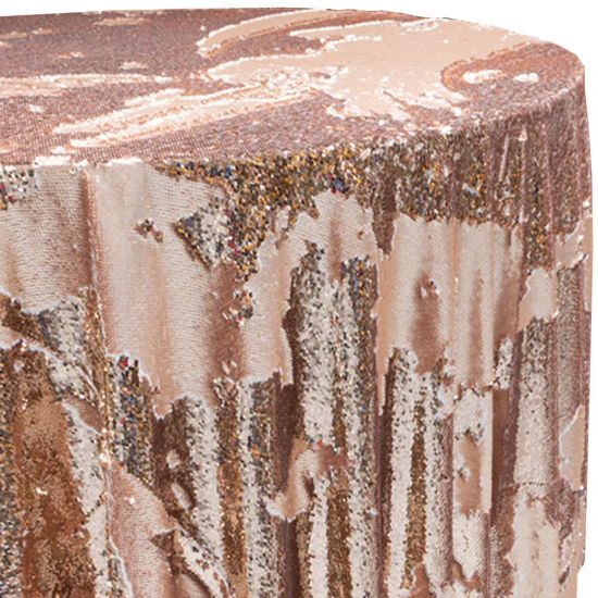 Blush pink and neutral two-tone Ali specialty event tablecloth linen with elegant shimmer for weddings, parties, and upscale celebrations.