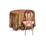 Blush pink and neutral two-tone Ali specialty event tablecloth linen with elegant shimmer for weddings, parties, and upscale celebrations.