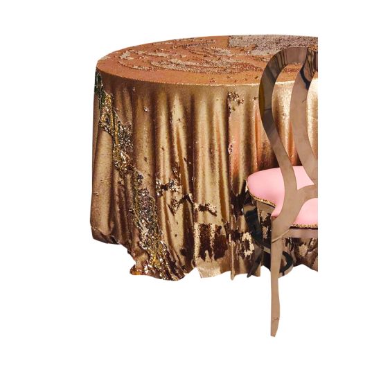 Blush pink and neutral two-tone Ali specialty event tablecloth linen with elegant shimmer for weddings, parties, and upscale celebrations.
