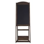 Freestanding wooden chalkboard easel sign with dark frame, ideal for wedding welcome sign or seating chart display.