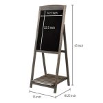Freestanding wooden chalkboard easel sign with dark frame, ideal for wedding welcome sign or seating chart display.