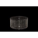 Round clear acrylic base with hanging crystal strands, 21-inch display riser for cakes, desserts, and wedding table décor.